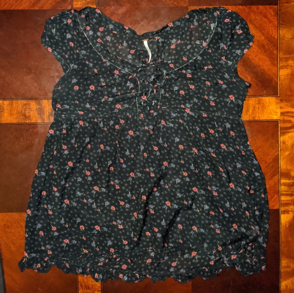 Free People tie up front sheer blouse XS